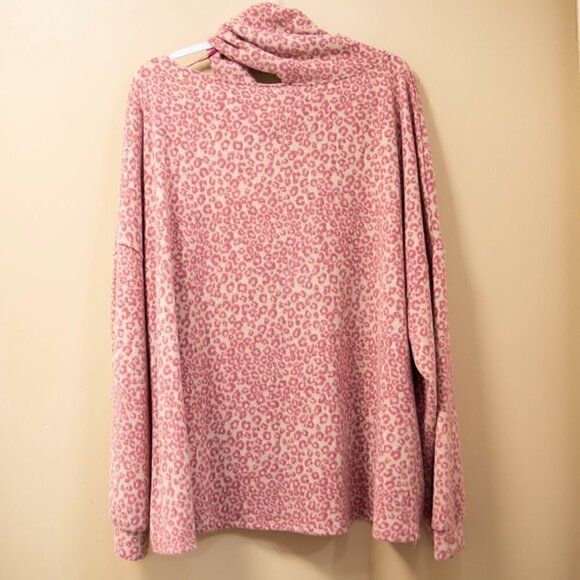 TERRA & Sky Pink Leopard Print Open Shoulder Sweater 4X - Picture 5 of 5